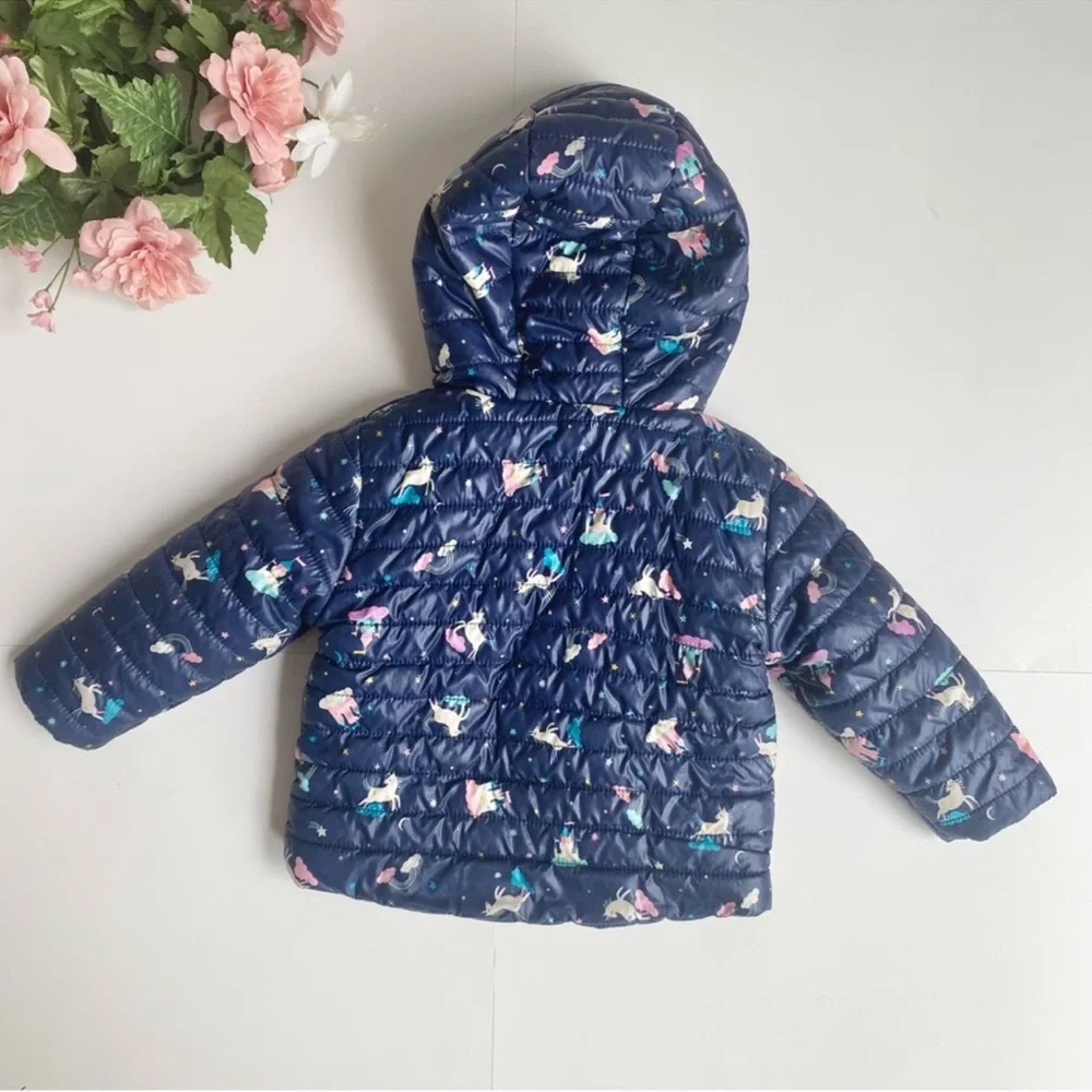 Cat & Jack Blue Unicorn Infant/Baby Girl's Midweight Puffer Hooded Jacket